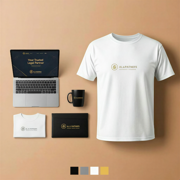 Mockups of a logo on a business card, t-shirt, and social media icon